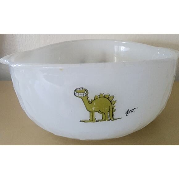 FIRE KING Anchor Hocking BC Caveman Dinosaur Johnny Hart Grog Cereal Bowl - Picture 1 of 11